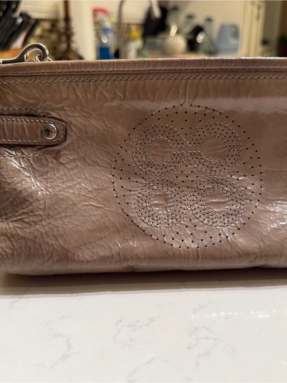 Coach Taupe Perforated Logo Wristlet Clutch